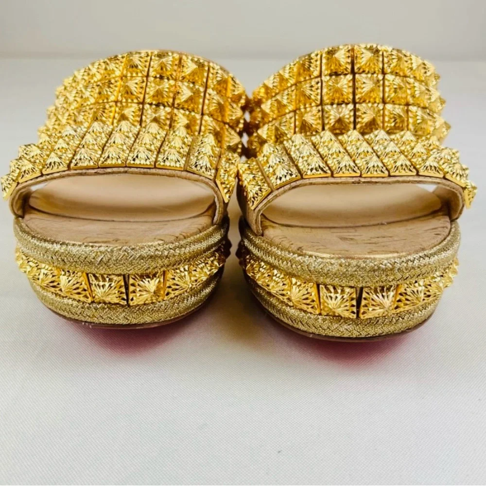 NEW CHRISTIAN LOUBOUTIN Liege Pepite 60 Platform Sandals 35 EU, Gold Version - Picture 7 of 11